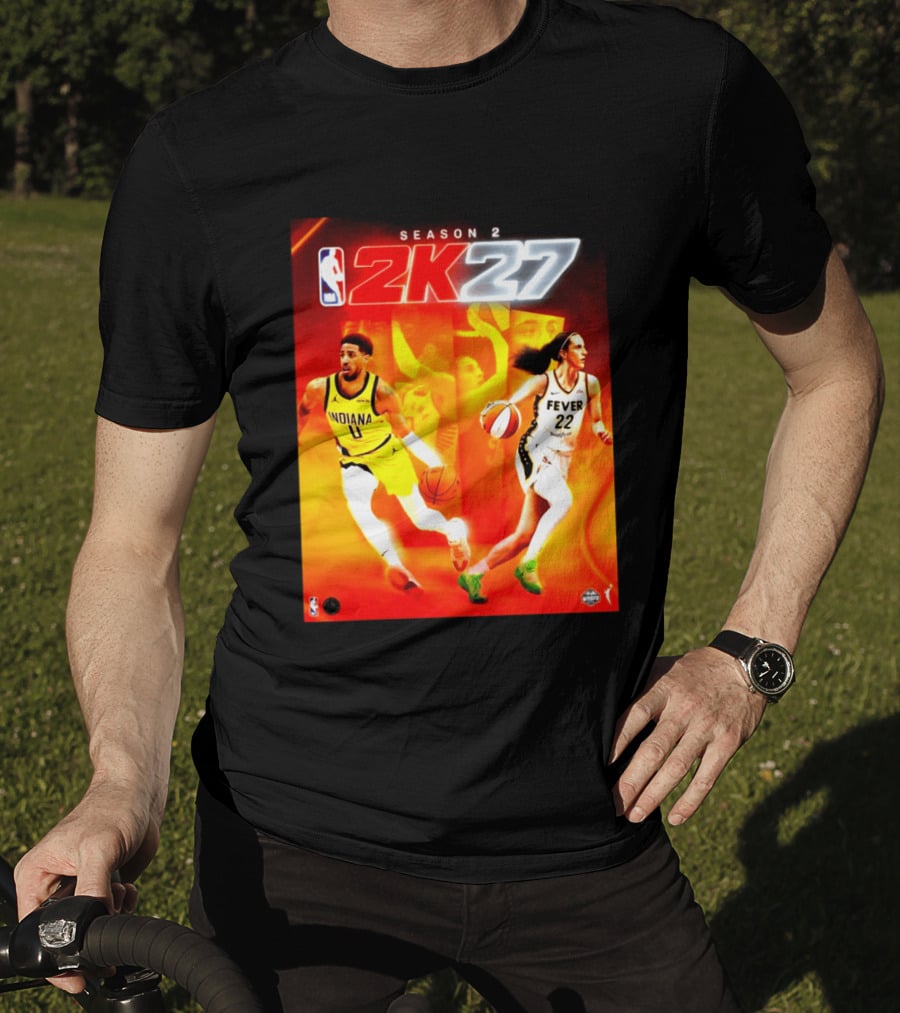 NBA 2K27 Season 2 Tyrese Haliburton Indiana And Caitlin Clark Fever Cover Athletes T-Shirt
