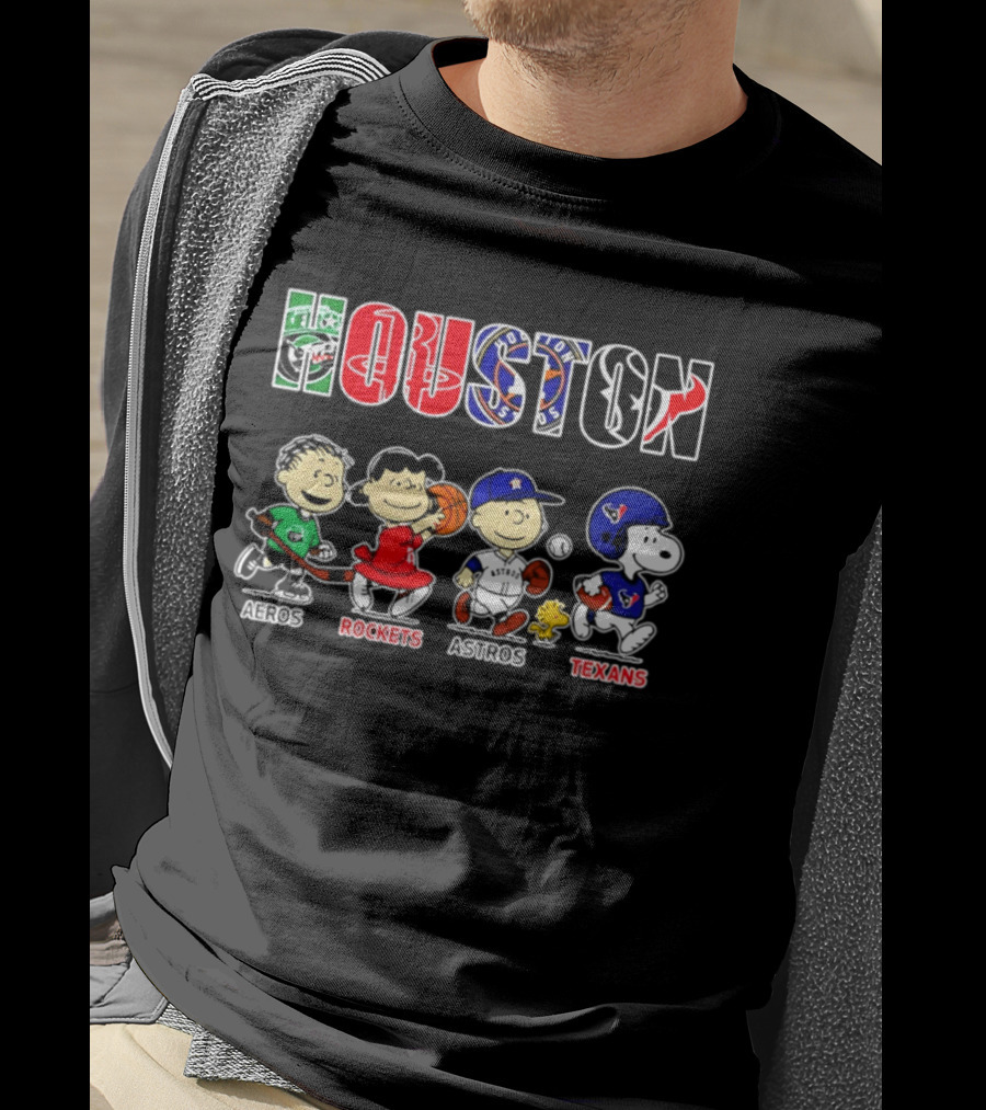 Peanuts Houston Sports Crossover Aeros Rockets Astros Texans Collaboration T-Shirt