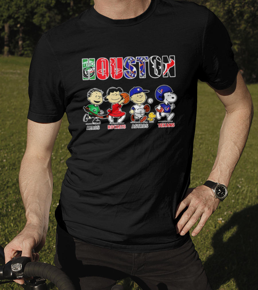 Peanuts Houston Sports Crossover Aeros Rockets Astros Texans Collaboration T-Shirt