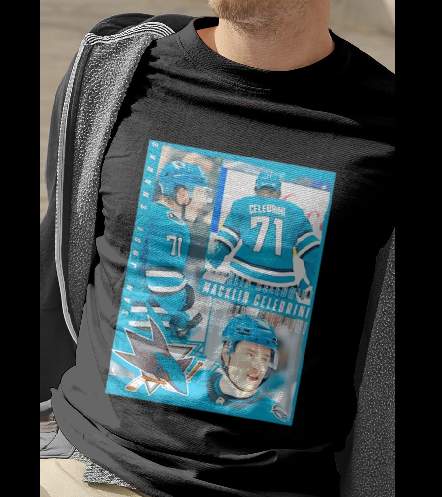 San Jose Sharks Macklin Celebrini 71 NHL 2026 All For One T-Shirt