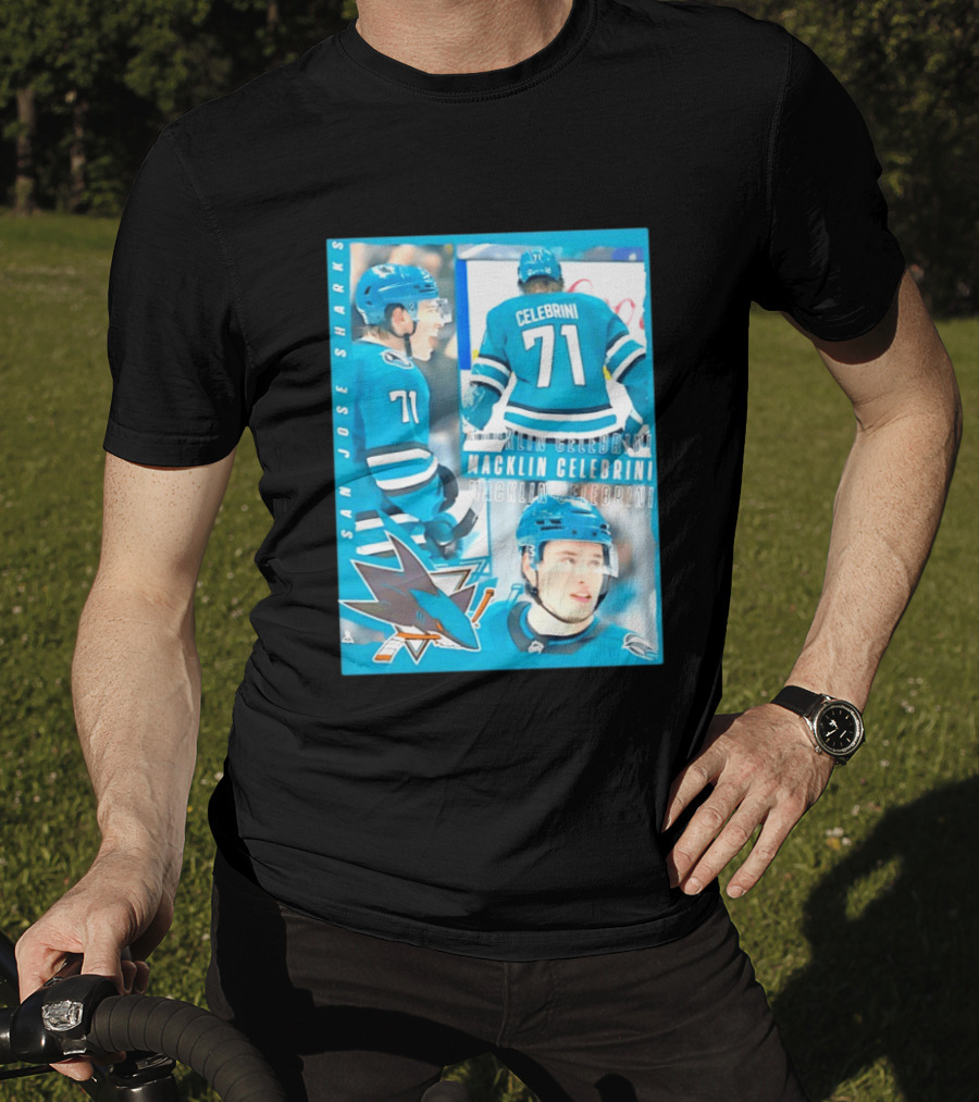 San Jose Sharks Macklin Celebrini 71 NHL 2026 All For One T-Shirt