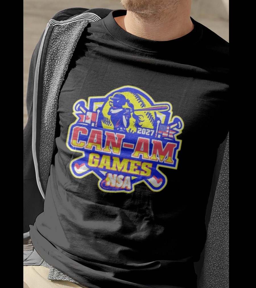 2027 NSA Can Am Games Fastpitch Tournament Baseball Bat American Canadian Flags T-Shirt