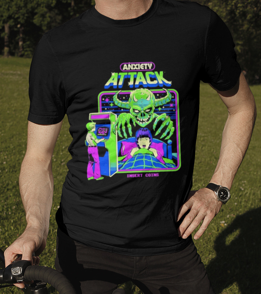 Retro Anxiety Attack Arcade Game Monster Steven Rhodes T-Shirt