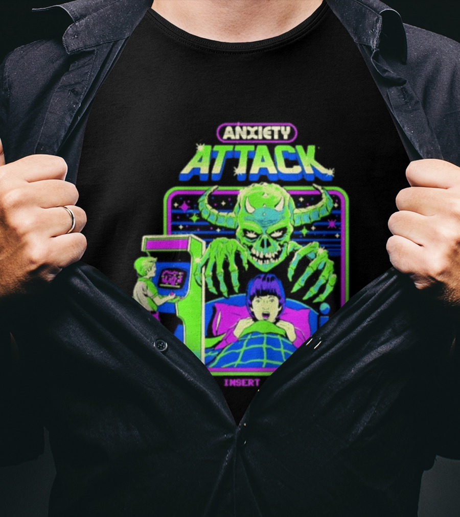 Retro Anxiety Attack Arcade Game Monster Steven Rhodes T-Shirt