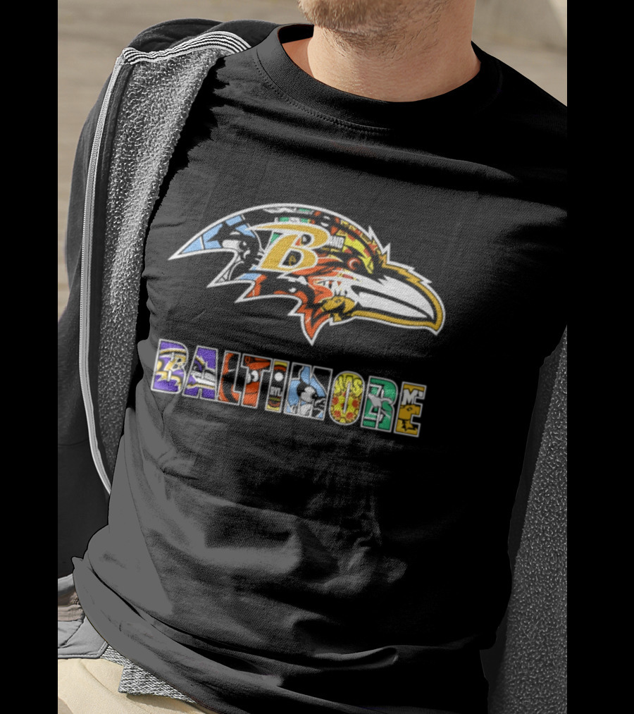 Baltimore Ravens Colorful Collage Art Ravens Head T-Shirt