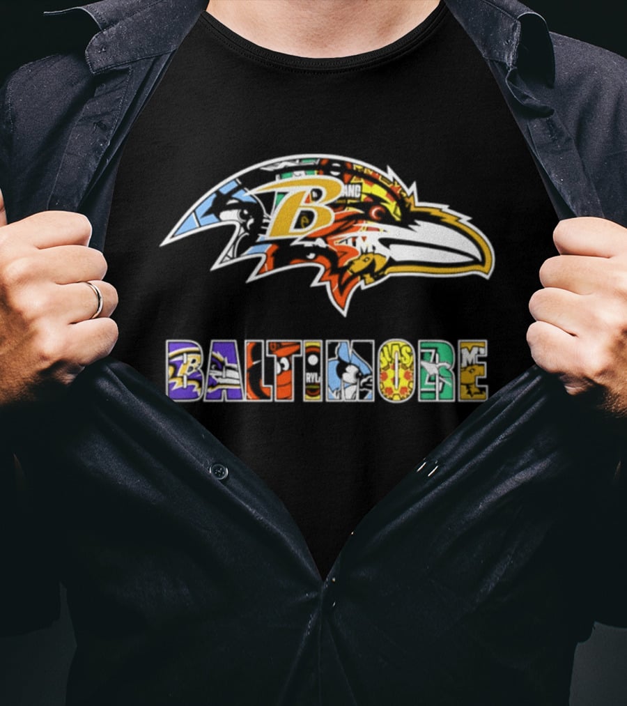 Baltimore Ravens Colorful Collage Art Ravens Head T-Shirt