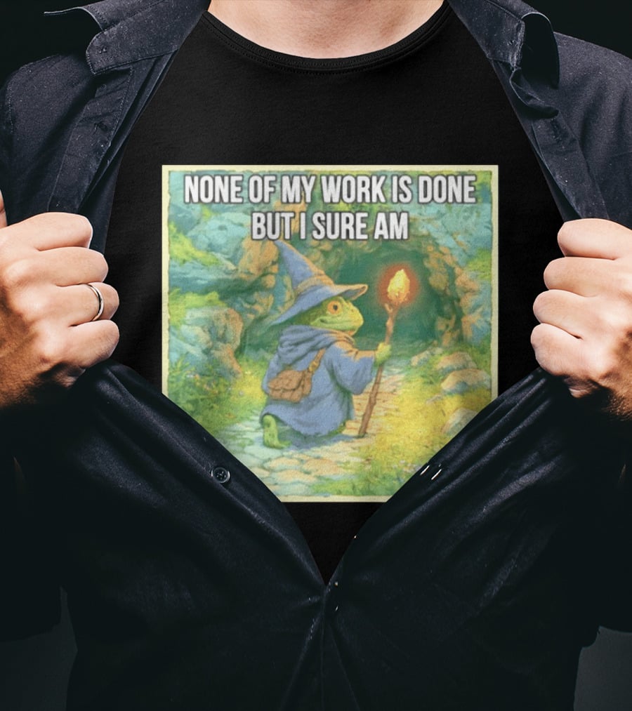 None Of My Work Is Done But I Sure Am Wizard Frog With Wand And Robe T-Shirt