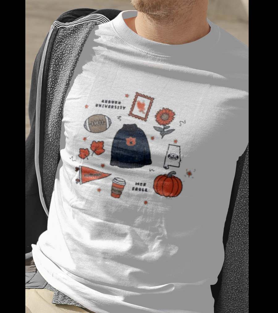 Auburn Tigers Summit Fall Scattered Sweater Football Pumpkin Leaves Latte T-Shirt