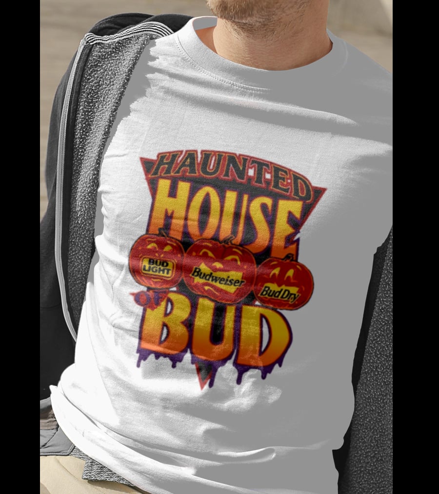 Halloween Haunted House Of Bud Budweiser Bud Light Bud Dry Pumpkins T-Shirt