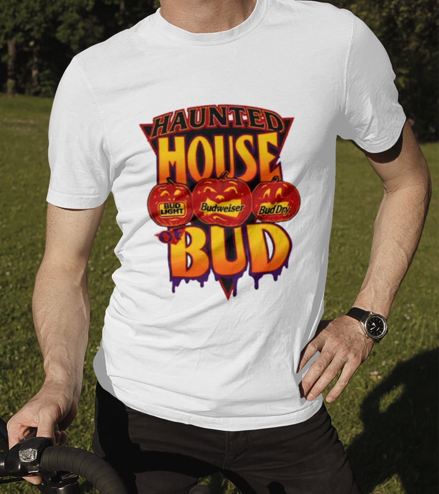 Halloween Haunted House Of Bud Budweiser Bud Light Bud Dry Pumpkins T-Shirt