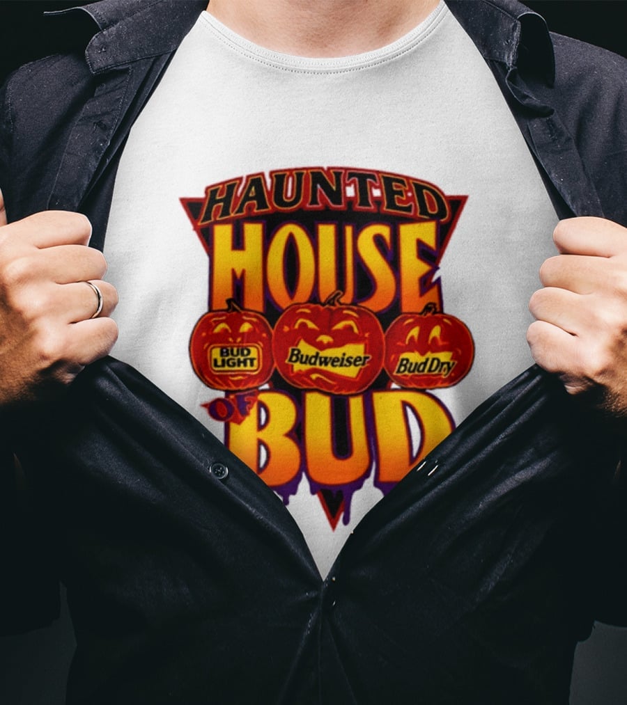 Halloween Haunted House Of Bud Budweiser Bud Light Bud Dry Pumpkins T-Shirt