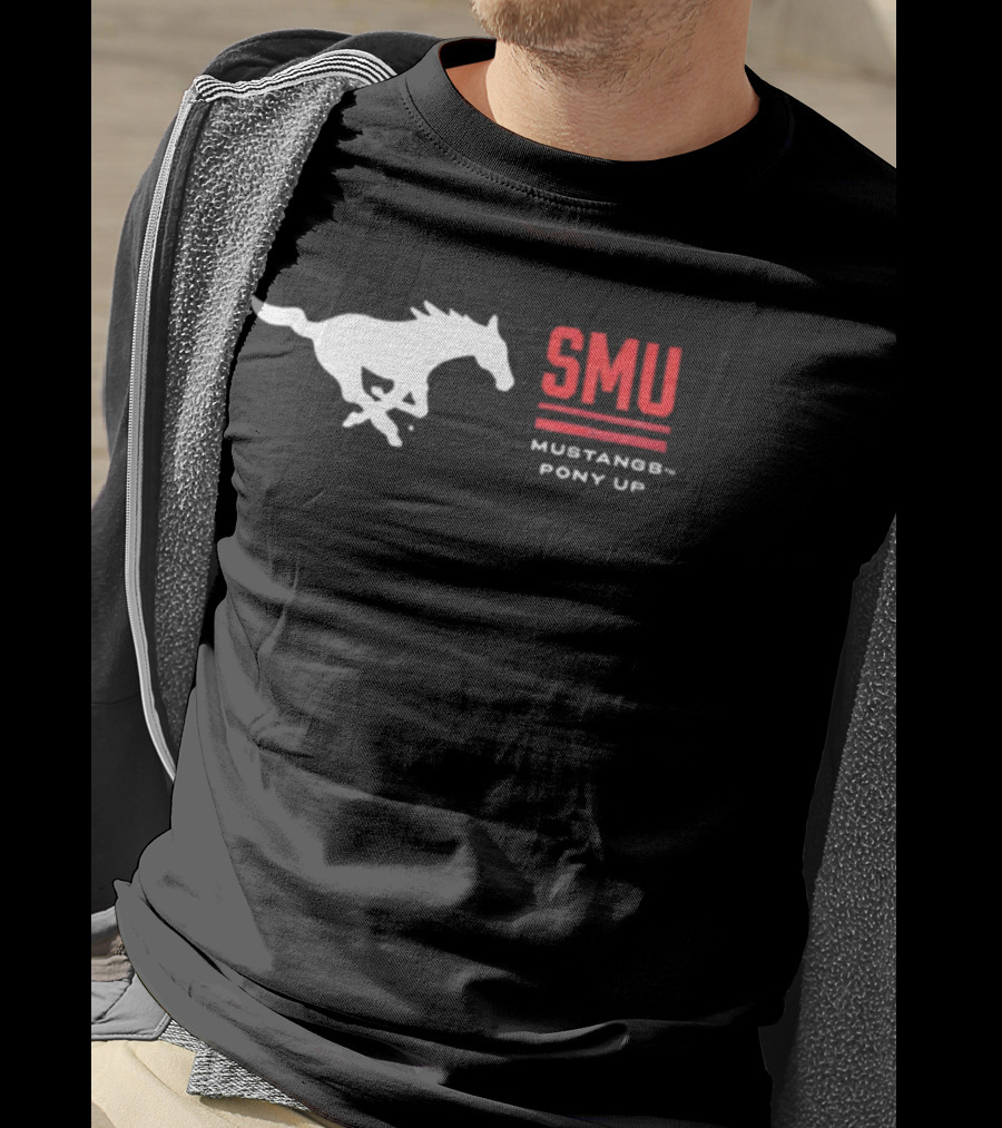 SMU Mustangs Pony Up Coach Rhett Lashlee Running Horse T-Shirt