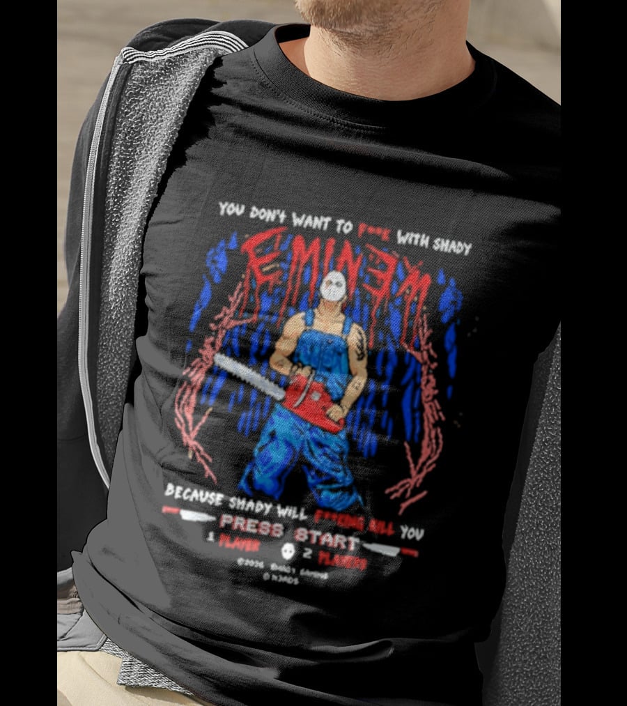 Eminem Chainsaw Gaming Press Start Nerds Collaboration T-Shirt