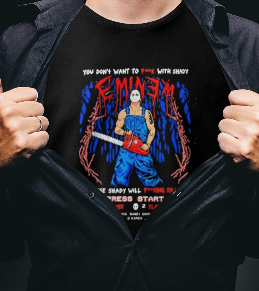 Eminem Chainsaw Gaming Press Start Nerds Collaboration T-Shirt