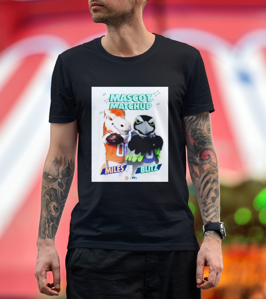 Mascot Matchup Miles Vs Blitz Denver Broncos Seattle Seahawks 2026 T-Shirt