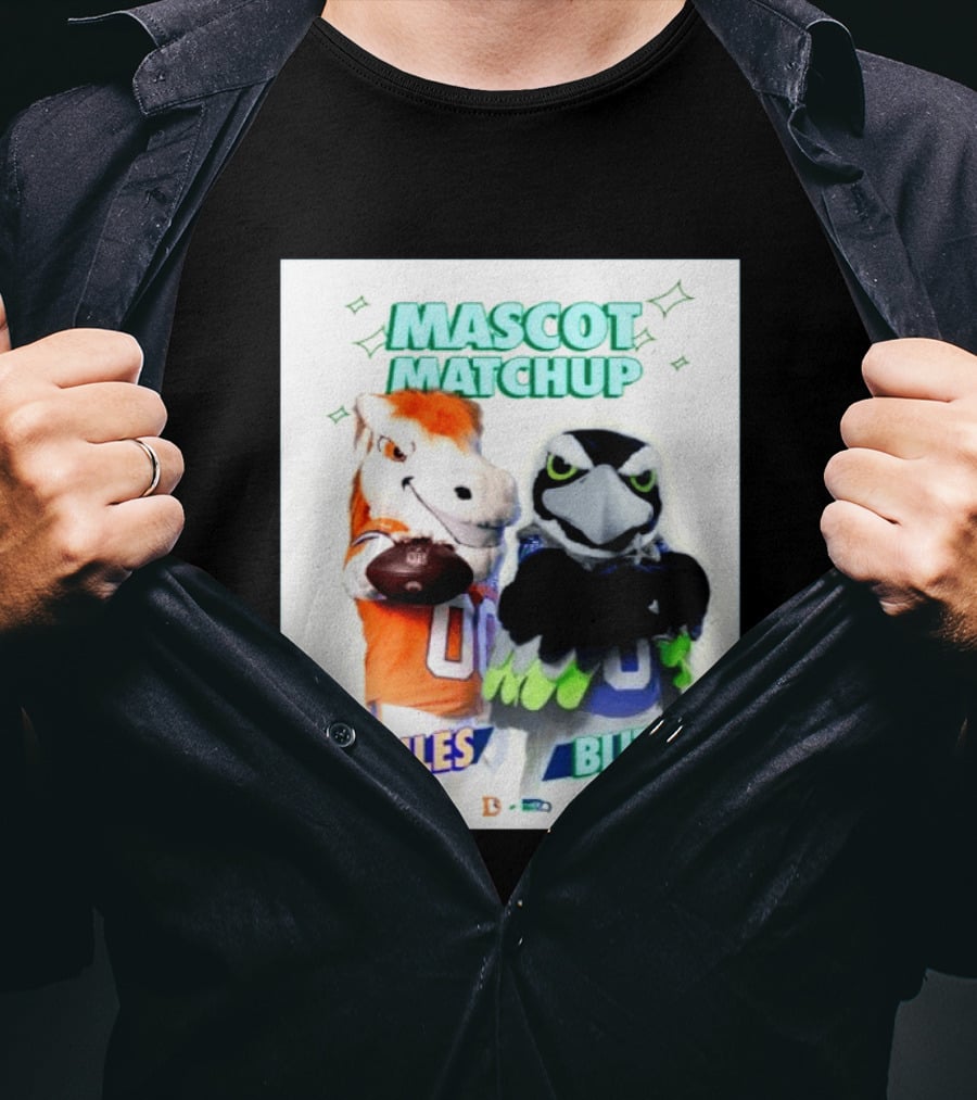 Mascot Matchup Miles Vs Blitz Denver Broncos Seattle Seahawks 2026 T-Shirt