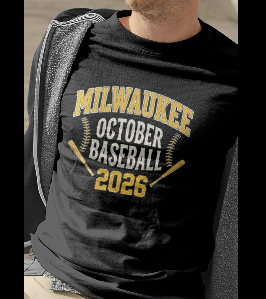 Milwaukee October Baseball 2026 With Bats And Baseball Stitching T-Shirt