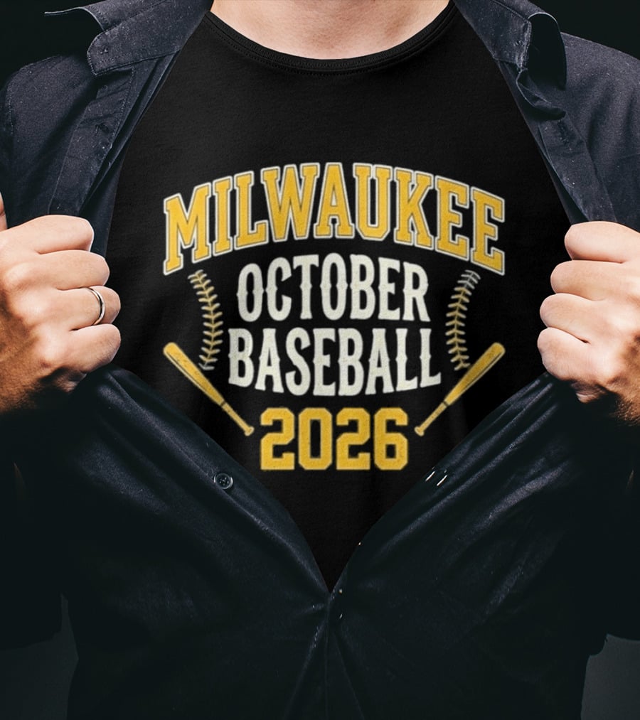 Milwaukee October Baseball 2026 With Bats And Baseball Stitching T-Shirt