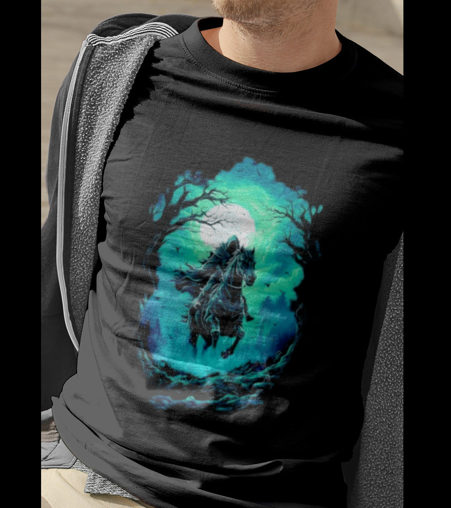 Shadow Rider Dark Fantasy Horse Moon Gothic Scene With Rider And Trees T-Shirt