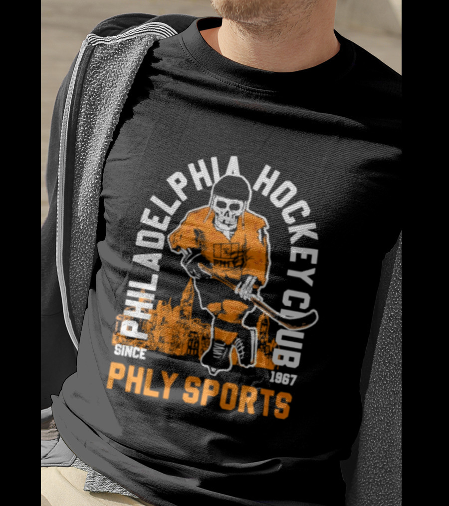 Philadelphia Hockey Club Skeleton Since 1967 Phly Sports Skyline T-Shirt