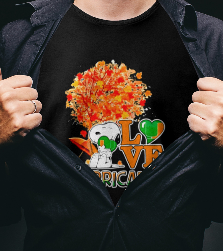 Snoopy X Miami Hurricanes NCAA Football Love Thanksgiving 2026 Autumn Tree T-Shirt