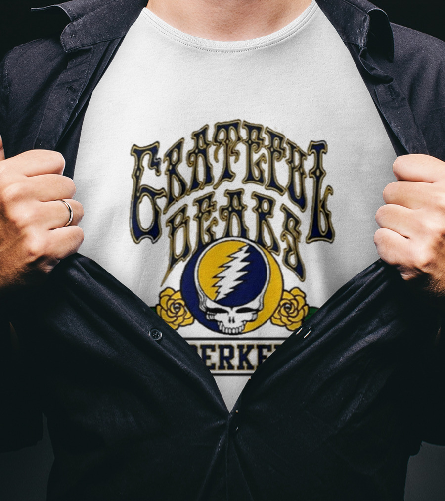 Grateful Bears Skull And Lightning Bolt Roses UC Berkeley T-Shirt