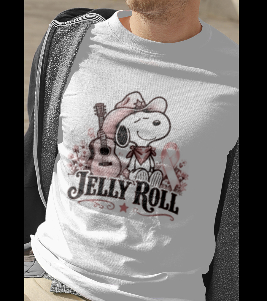 Jelly Roll Snoopy Cowboy Hat Red Awareness Ribbon T-Shirt