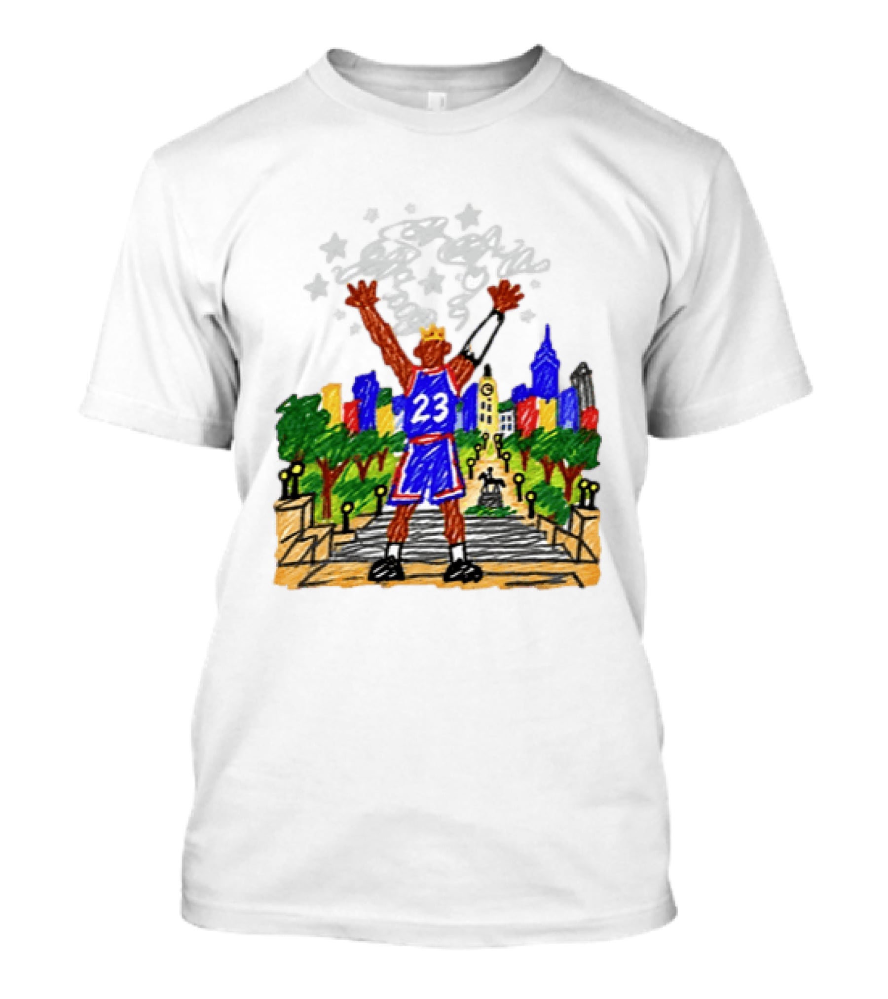 LeBron James Just A Kid From Akron In Philly Skyline With Number 23 And Crown T-Shirt