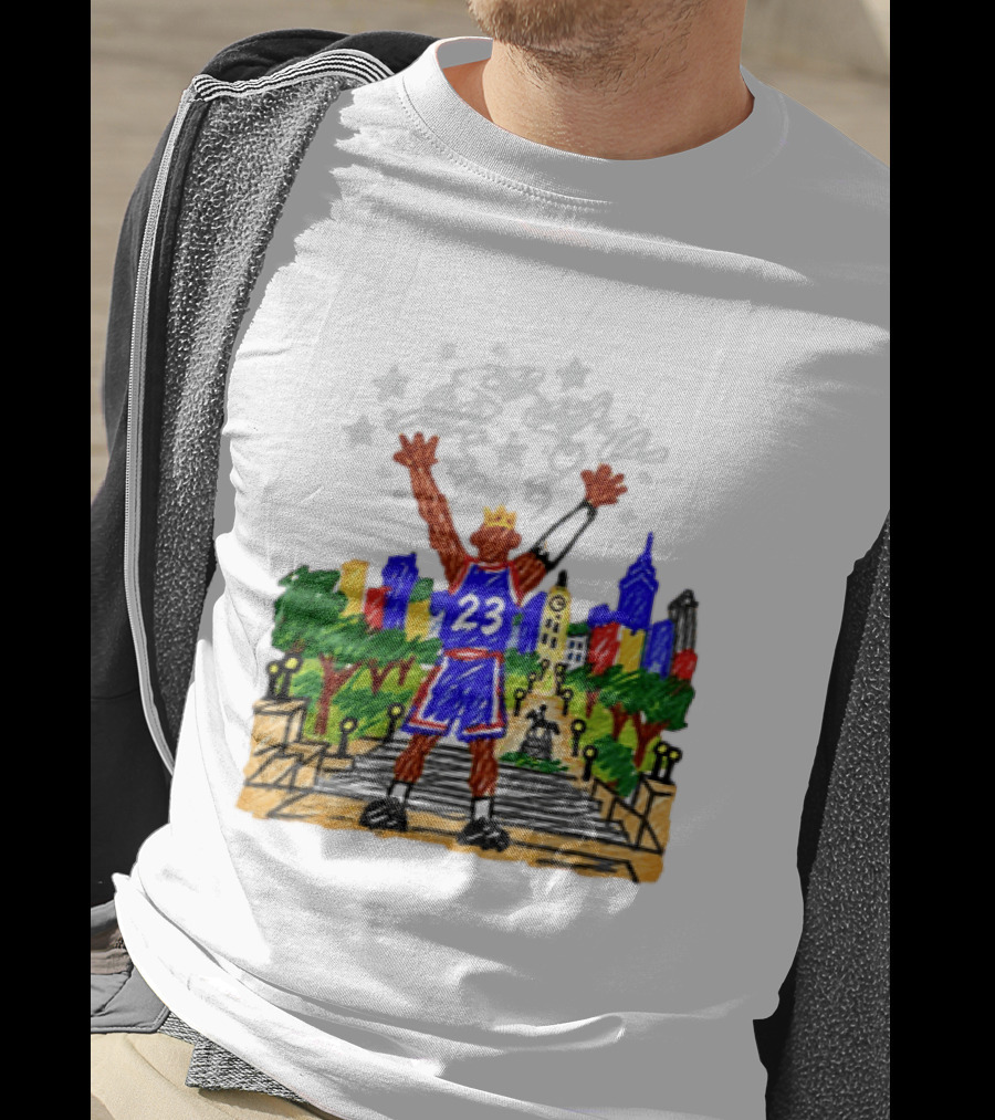 LeBron James Just A Kid From Akron In Philly Skyline With Number 23 And Crown T-Shirt