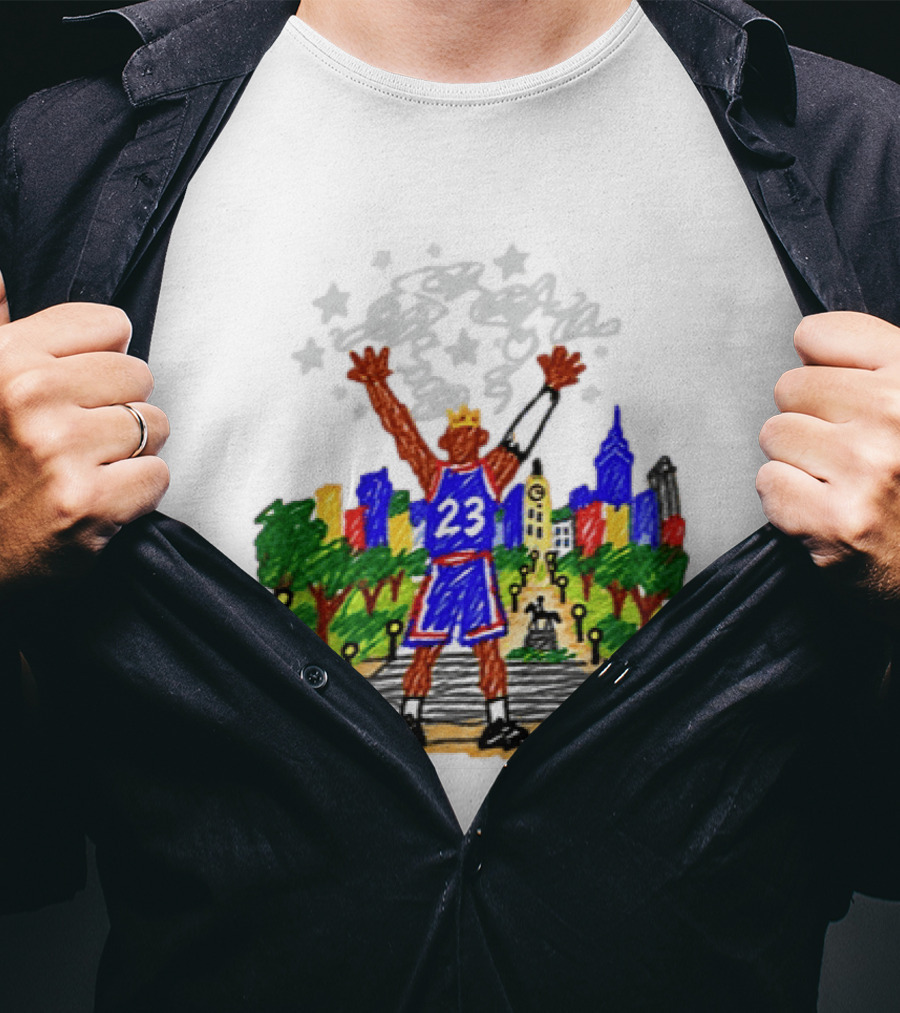LeBron James Just A Kid From Akron In Philly Skyline With Number 23 And Crown T-Shirt