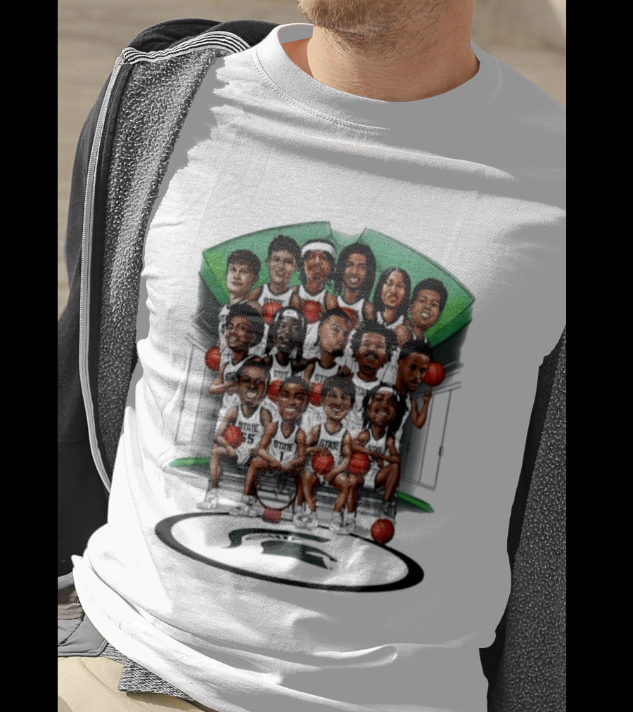 Michigan State Spartans Izzone Collage Team Caricatures Two Sided Back T-Shirt