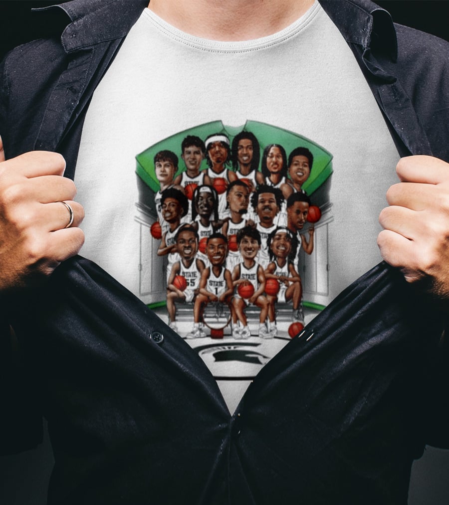 Michigan State Spartans Izzone Collage Team Caricatures Two Sided Back T-Shirt