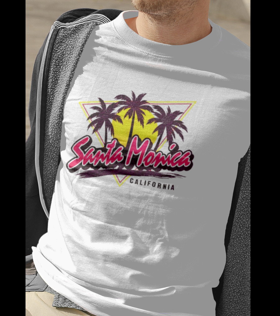 Santa Monica California Palm Trees Sunset Triangle T-Shirt
