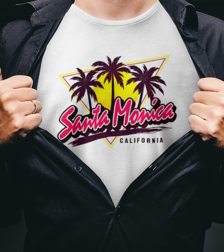 Santa Monica California Palm Trees Sunset Triangle T-Shirt