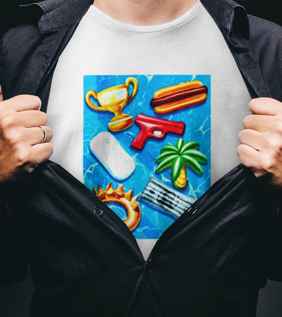 The Wynwood Walls Shop Store Leon Keer Trophy Hotdog Palm Gun Newspaper Seven Sins T-Shirt