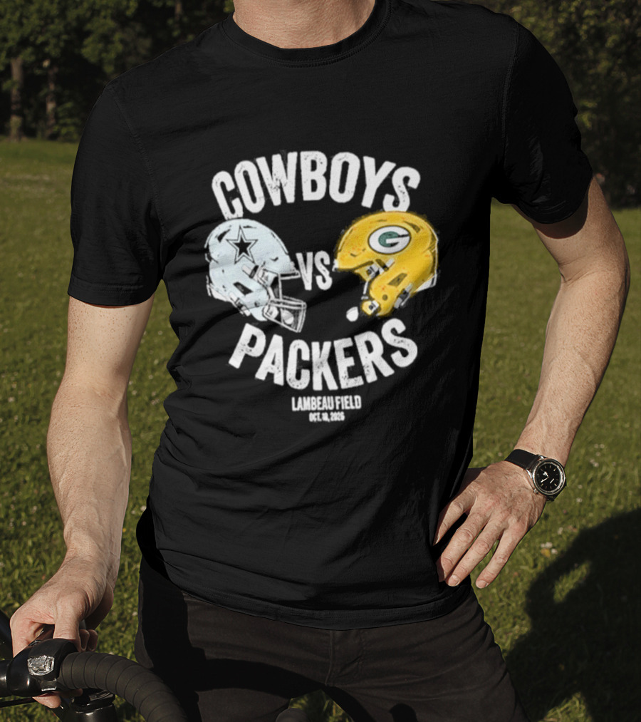 Cowboys Vs Packers Lambeau Field October 18 2026 Helmet Matchup T-Shirt