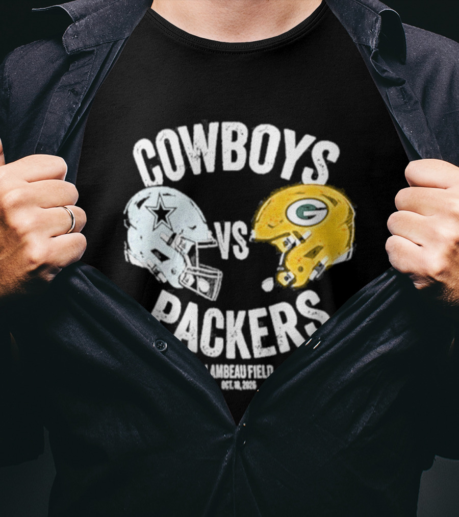 Cowboys Vs Packers Lambeau Field October 18 2026 Helmet Matchup T-Shirt