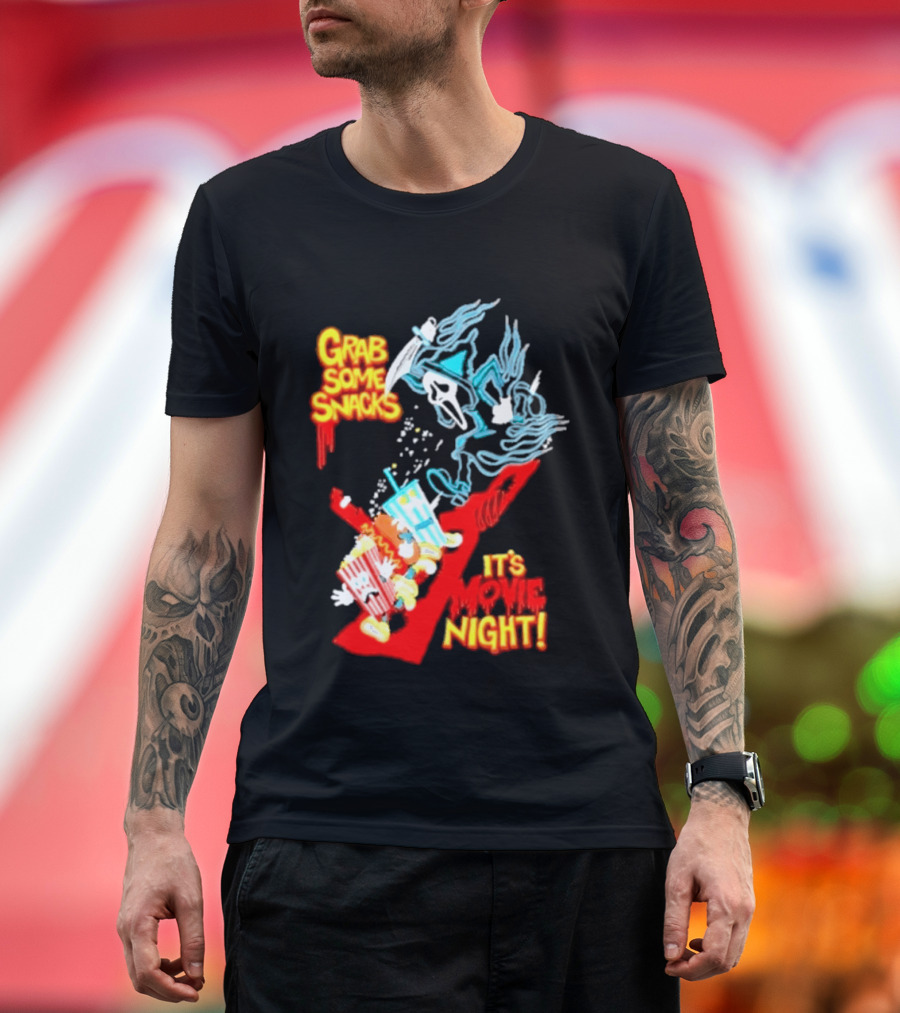 Grab Some Snacks Ghostface It's Movie Night Scream Halloween 2026 T-Shirt