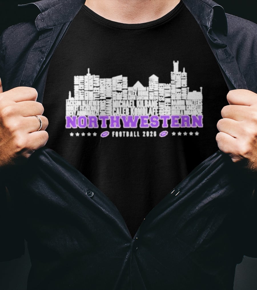 Northwestern Wildcats Football 2026 City Skyline Player T-Shirt