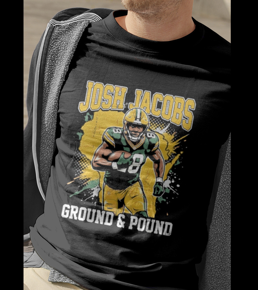 Josh Jacobs Ground & Pound Running Back Art Green And Gold Player T-Shirt