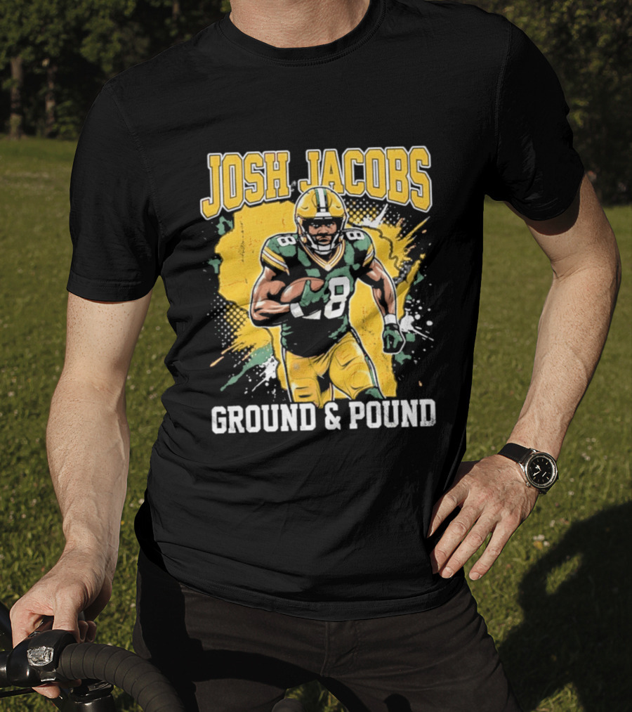 Josh Jacobs Ground & Pound Running Back Art Green And Gold Player T-Shirt