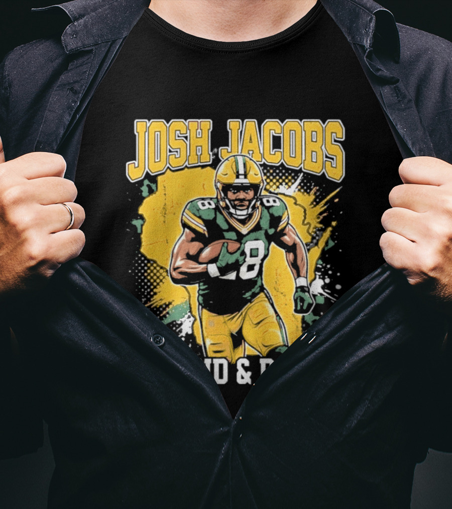 Josh Jacobs Ground & Pound Running Back Art Green And Gold Player T-Shirt