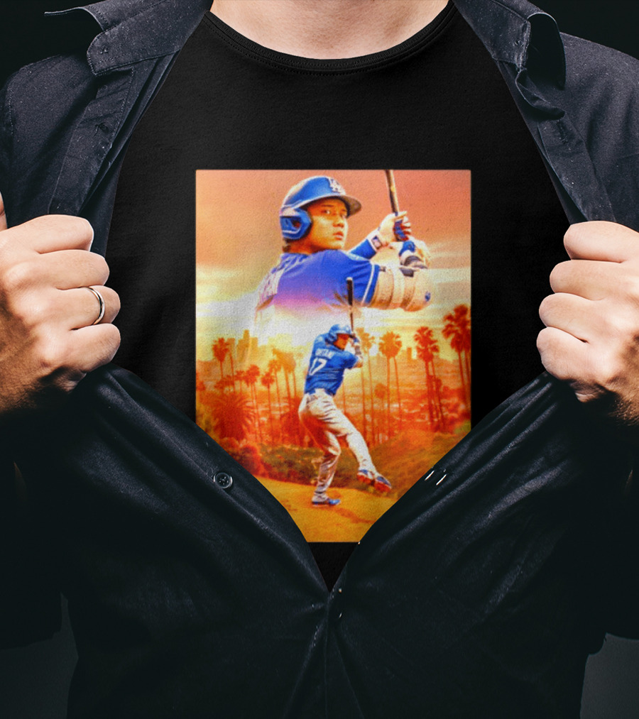 Shohei Ohtani Los Angeles Dodgers MLB It's Show Time Skyline Baseball Player T-Shirt