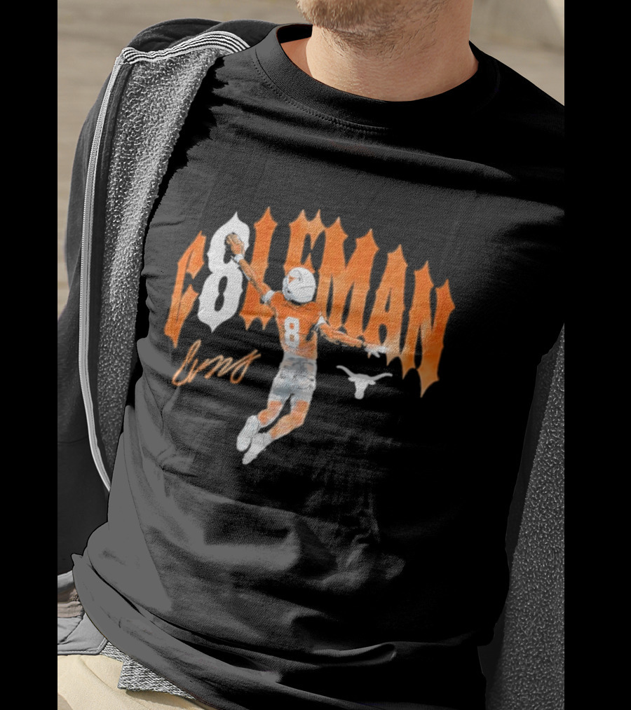 Texas Longhorns Coleman 8 Football Player Orange And White T-Shirt