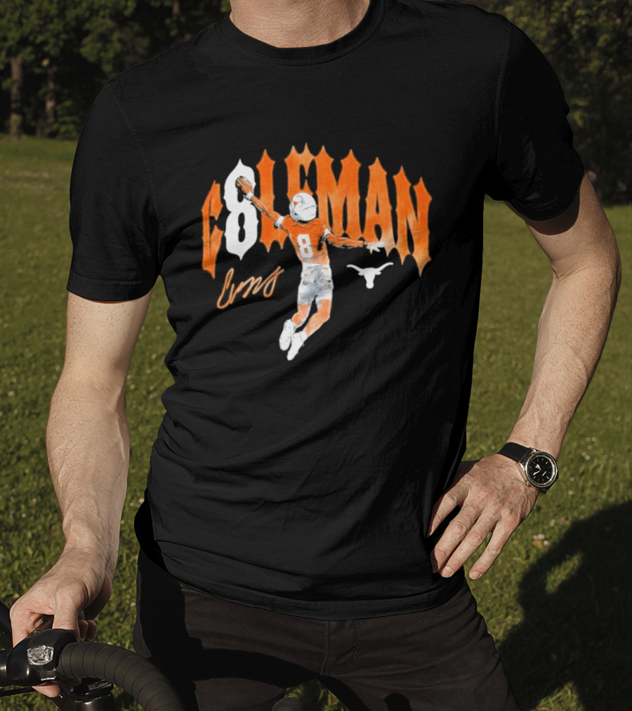 Texas Longhorns Coleman 8 Football Player Orange And White T-Shirt