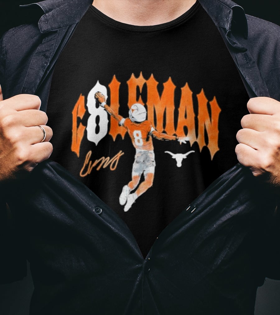 Texas Longhorns Coleman 8 Football Player Orange And White T-Shirt