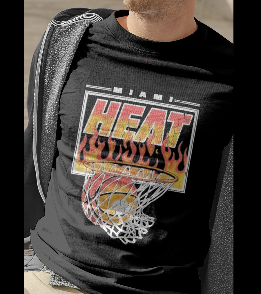 Miami Heat Flaming Hoop Basketball Fiery Dunk T-Shirt