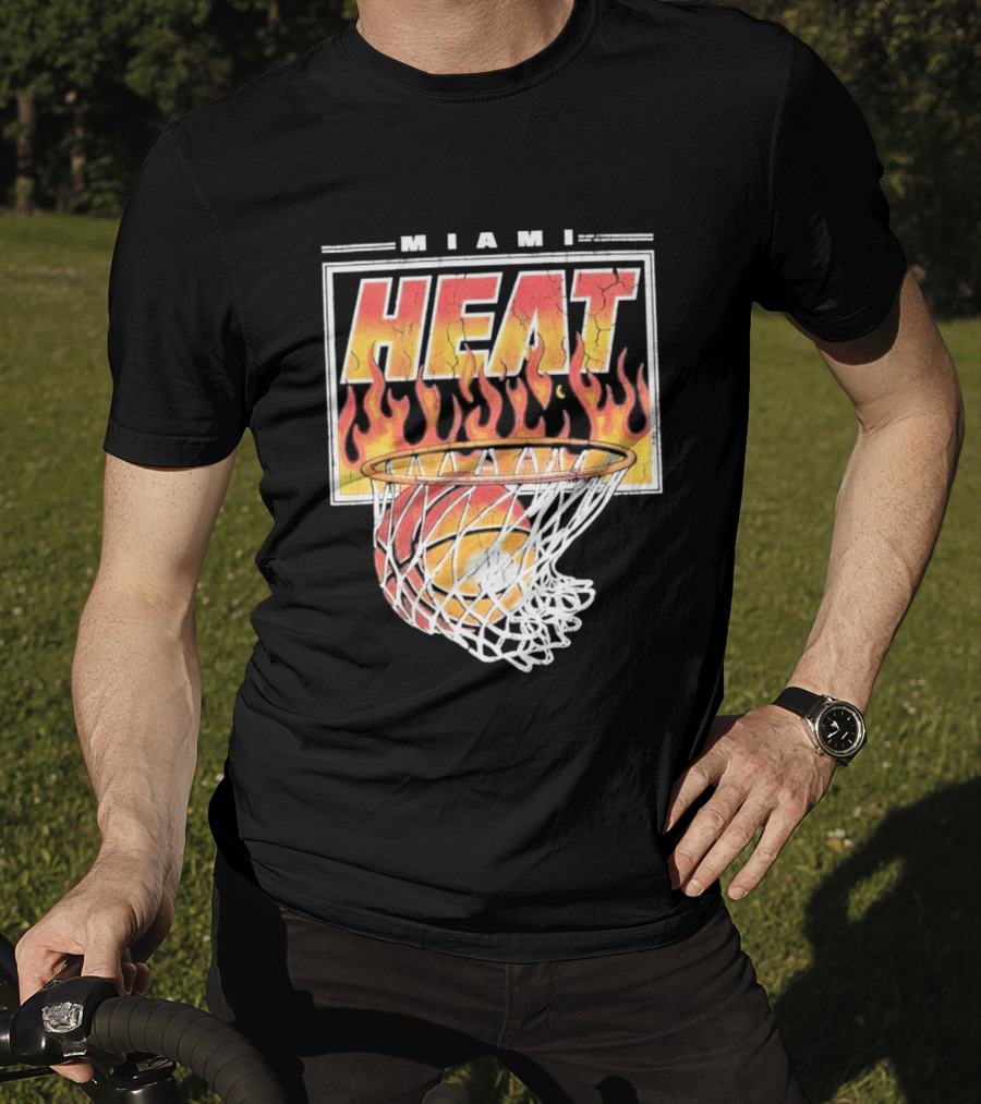 Miami Heat Flaming Hoop Basketball Fiery Dunk T-Shirt