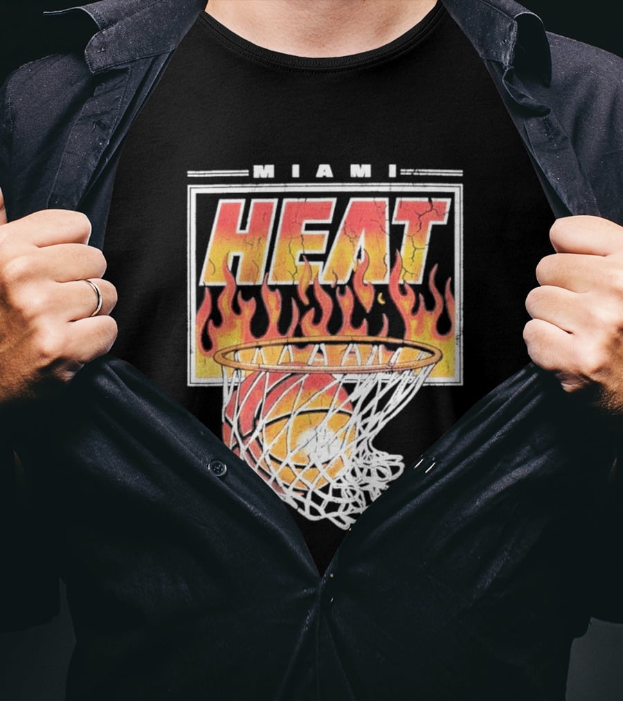 Miami Heat Flaming Hoop Basketball Fiery Dunk T-Shirt