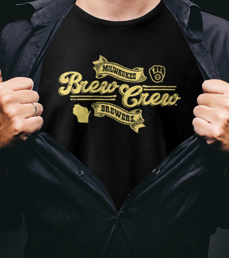 Milwaukee Brewers Brew Crew Baseball Glove Logo Wisconsin State T-Shirt